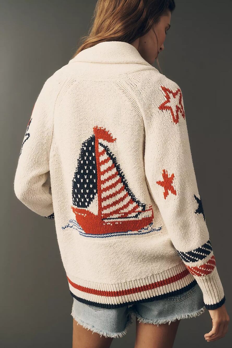 Maeve Anthropologie Chunky Sailboat Cardigan Sweater NWT